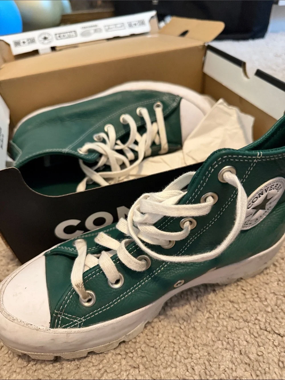 Converse Green Leather High-Top Sneakers with White Accents - Picture 2 of 3